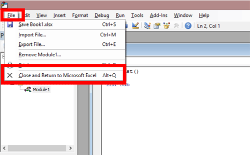 Close and Return to Excel